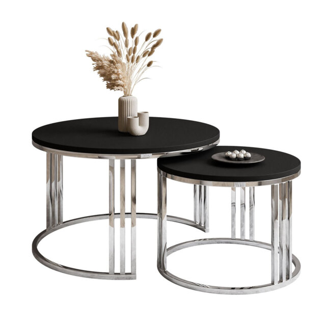 LORI 2 -in -1 round coffee table in gold, chrome and matt black