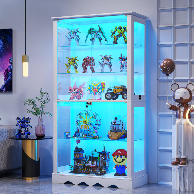 5-Tier Glass Display Cabinet with Tri-Color Sensor Light and Lock