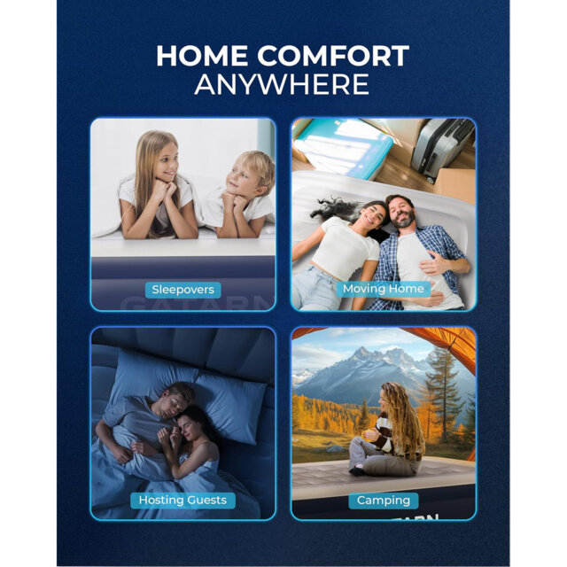 Single Size Air Bed with Built-in Electric Pump For Guest, Camping & Home Use - 191x99x46cm