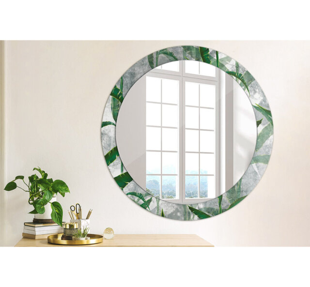Huldar Round Glass Framed Wall Mounted Accent Mirror in Grey/Green