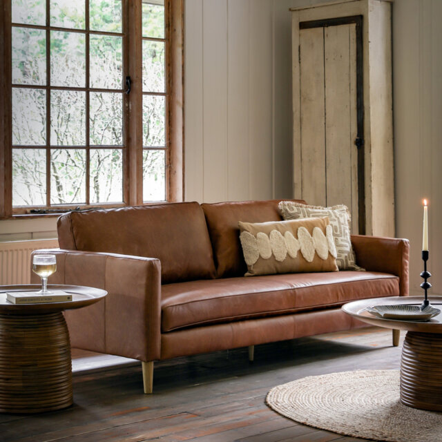 Geoffrey Genuine 3 Seater Leather Sofa