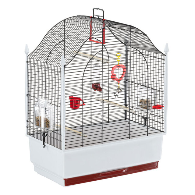 63.5 cm Iron and Plastic Dome Top Hanging Bird Cage with Wheels with Stand with Perch with Tray