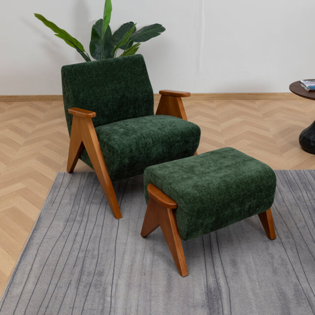 Upholstered Armchair with Footstool