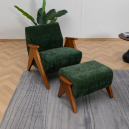 Kyajah Chenille Upholstered Armchair With Matching Ottoman