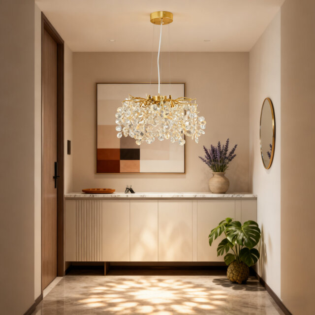 "Modern Gold Tree Branch Sunflower Crystal Chandelier, 15.74"", G9 (No Bulb)"