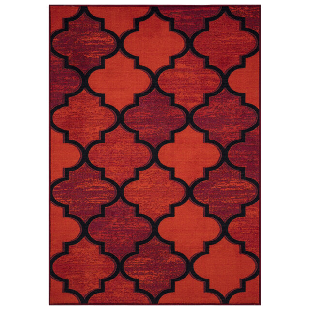 Modern Red Geometric Area Rug & Runner – Non Slip Large Living Room, Bedroom, Hallway & Kitchen Carpet