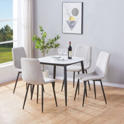 Aspen Sintered Stone Square Table with 2 Straight Stitch Upholstered Fabric Chairs - Modern Dining Set