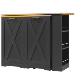 360° Rotating Kitchen Island With 1 Door And 1 Trash Can Black