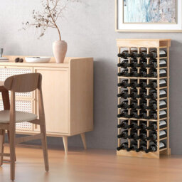 10-Tier Freestanding Wine Rack, 40 Bottles With Large Tabletop, Beige
