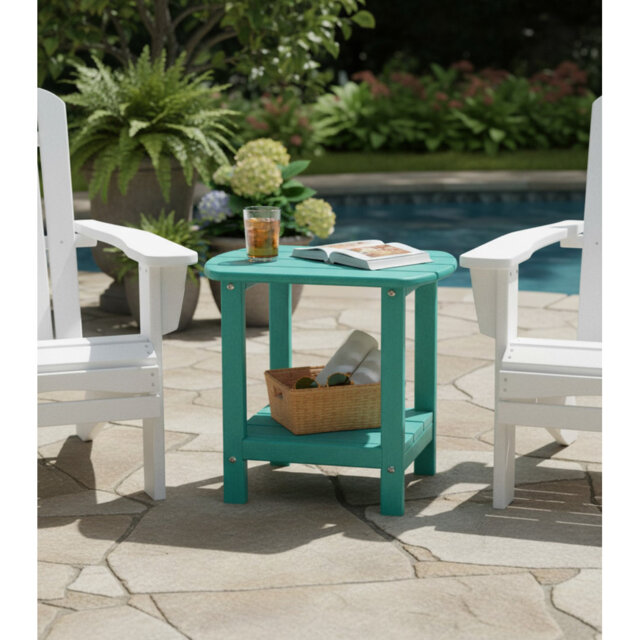 Outdoor Side Table 16.5In  HDPE Small Patio Table With Storage Shelf, Weather Resistant End Table (Aruba)