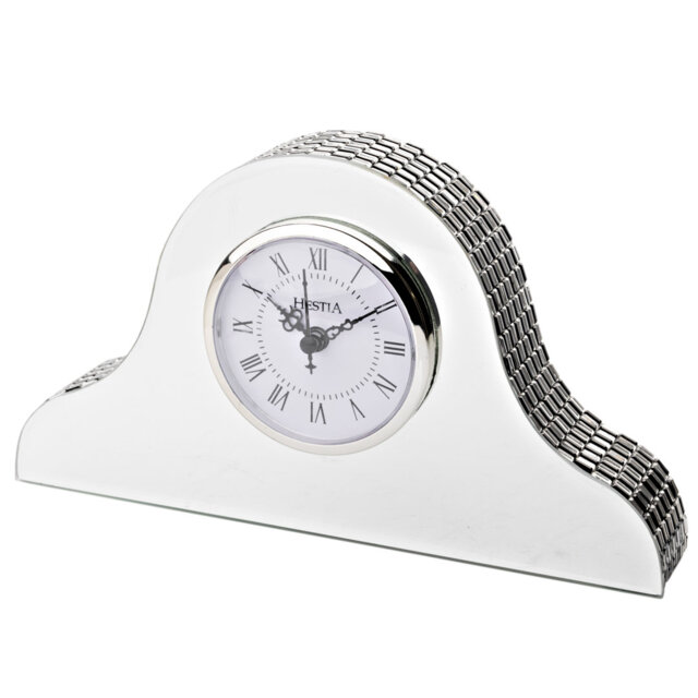 Roman Numeral Mirror Quartz Movement / Crystal Tabletop Clock in Silver