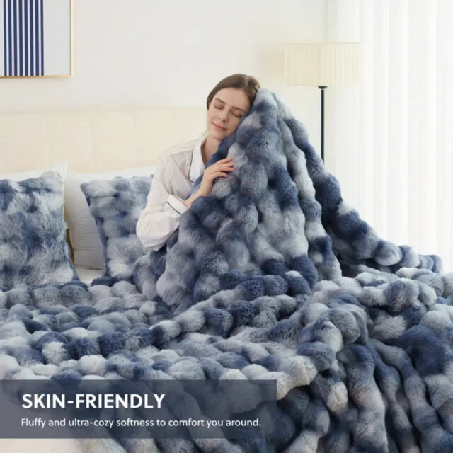 Tie-Dye Faux Rabbit Fur & Flannel Weighted Throw Blanket, Ultra Soft & Cozy for Sofa Couch Bed