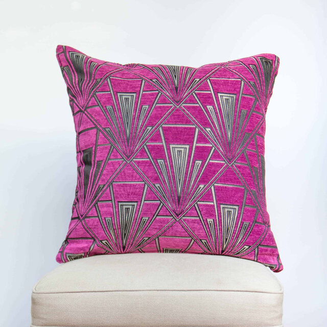 Art Deco Geometric Velvet Chenille Cushion in Pink and Silver