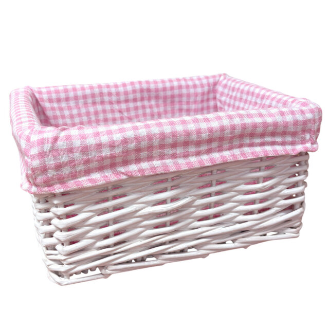 White Wicker Storage Basket with Lining - 24x18x12cm