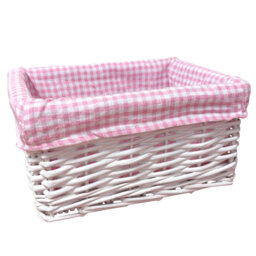 White Wicker Storage Basket with Lining - 24x18x12cm