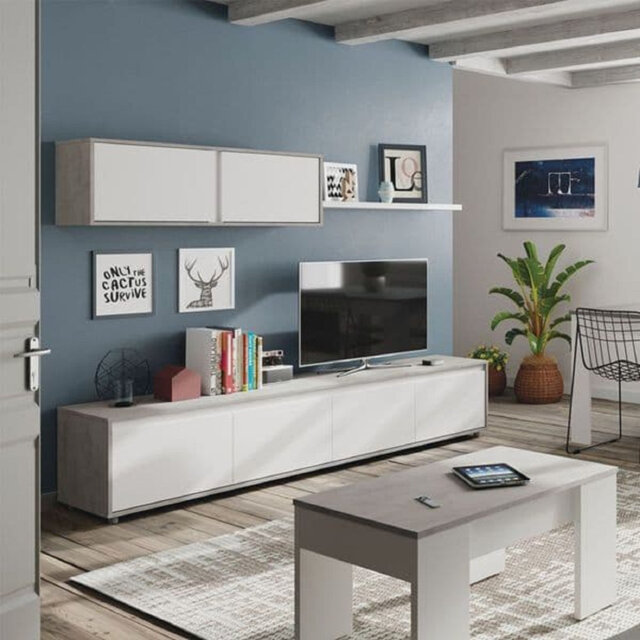 Simons Concrete Grey And White Tv Entertainment Cabinet