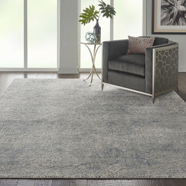 Light Blue Rug, Stain Resistant Area Rug For Bedroom, & Dining Room
