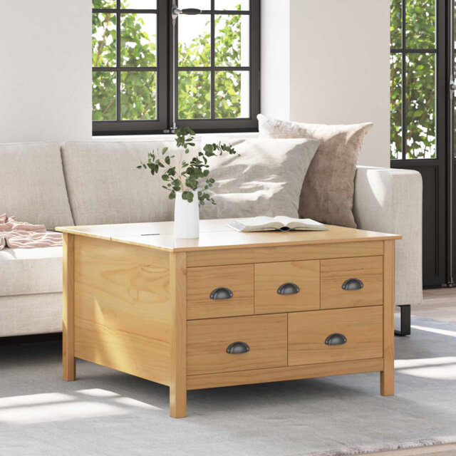 Coffee Table With Drawer Solid Pine Wood Living Room Modern Rectangle