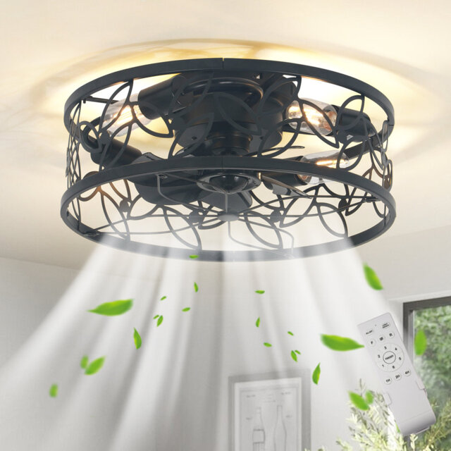 46cm Farmhouse Caged Ceiling Fan with Light Kit and Remote