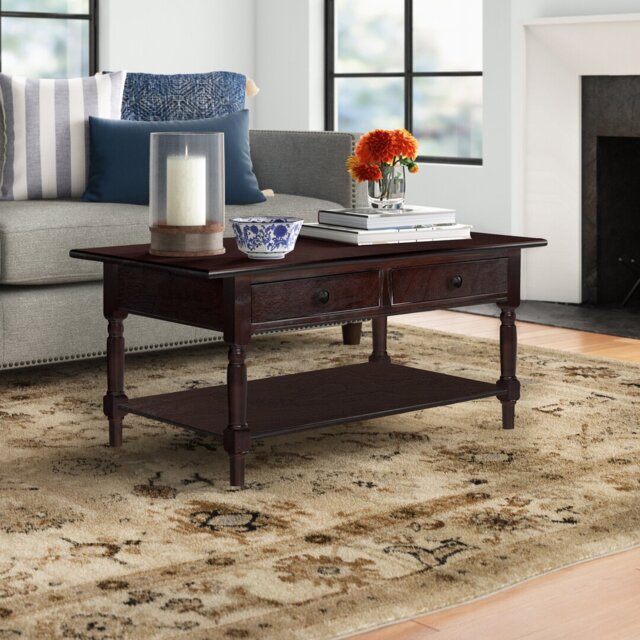 Banes Solid Wood Four Leg Coffee Table with Storage
