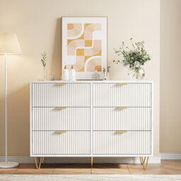 White 6-Drawer Double Chest With Gold Handles & Legs