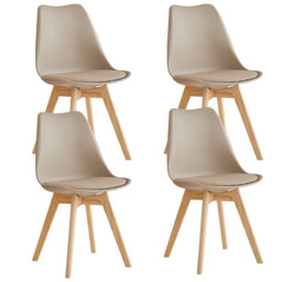42.5cm Modern style Dining Chair, Padded Plastic Side Chair with Solid Wood Legs