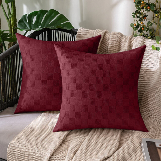 Check Velvet Cushion Covers, Set of 2 – Textured Plush Scatter Pillow Covers for Sofa, Bed & Living Room