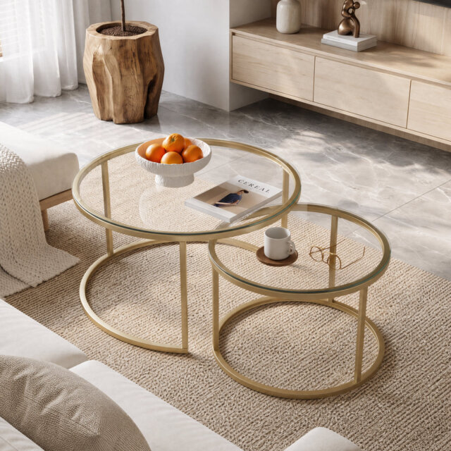 Lieselore Frame Coffee Table Set With Glass Top