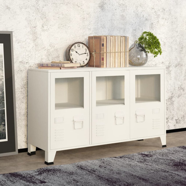 Williston Forge Industrial Sideboard White 105X35x62 Cm Metal And Glass