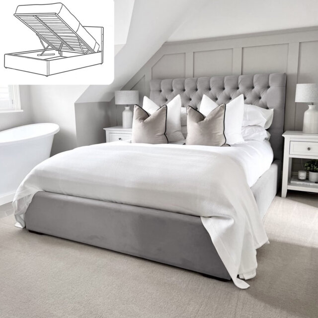 Bangura Chesterfield Ottoman Storage Bed - Velvet Upholstered Gas Lift Bed Frame with Footboard