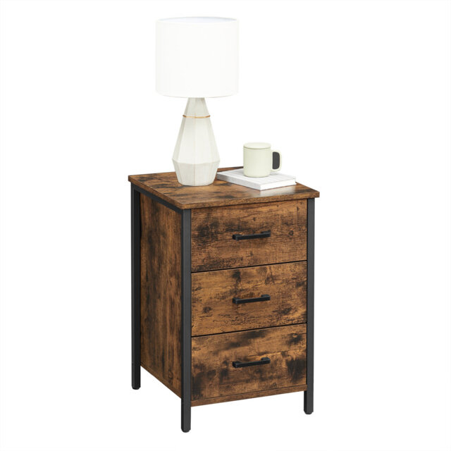Bedside Table With 3 Drawers, Nightstand, Side Table, For Bedroom, Living Room, 40 X 40 X 60 Cm, Industrial Style, Rustic Brown And Black