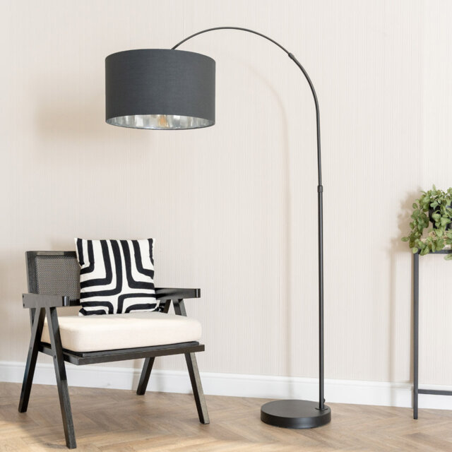 Agoritsa Arched Floor Lamp with Drum Metallic Chrome Inner Shade and LED Bulb
