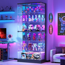 6-Tier Tempered Glass Display Cabinet with Motion Sensor RGB Lights, Lockable Tall Curio Cabinet