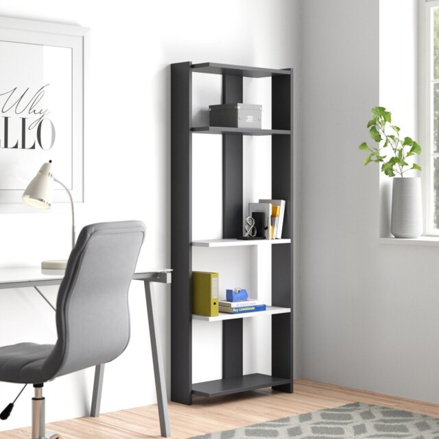 Bizzell 4 Tier Geometric Bookcase Modern Display Unit for Living Room or Home Office
