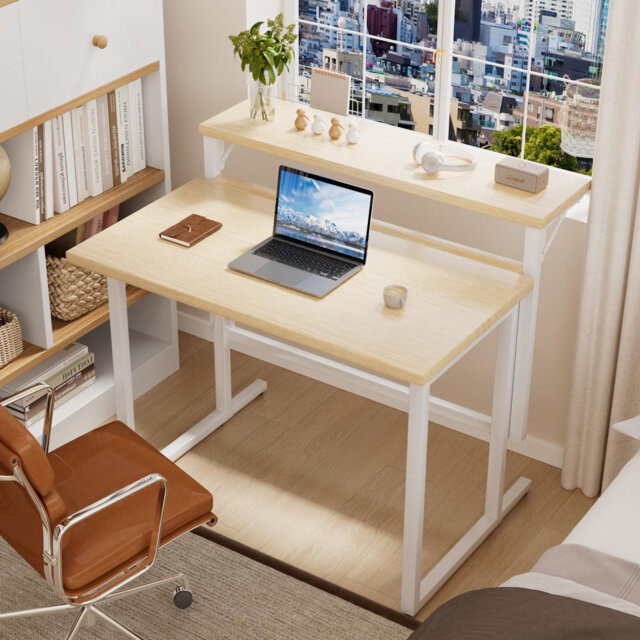 Foldable Desk,Small Desk With Monitor Shelf,2-Tier Folding Table For Home, Office, School, Computer Desk For Small Space
