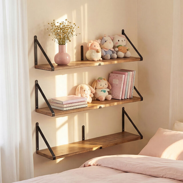 Floating Shelves Wall Mounted Book Shelves for Wall Set of 3 Natural