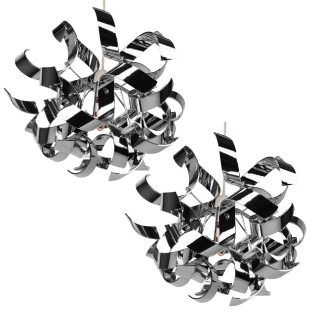 Pair Of Easy Fit Chrome Finish Ribbon Swirl Ceiling Shades