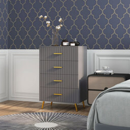 HOMCOM Bedroom Chest of Drawers 4-Drawer with Aluminium Legs Dark Grey