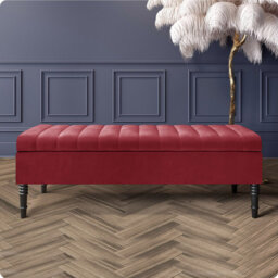 Safar Striped Ottoman Storage Bench – Upholstery Plush Velvet Shoe Bench with Black Turned Wooden Legs