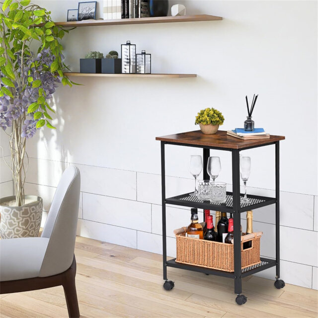 3-Tier Serving Cart Trolley , Kitchen Trolley Cart With 4 Wheels