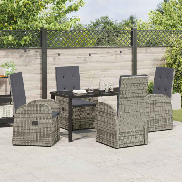 Garden Dining Set With Cushion Grey Poly Rattan Outdoor Furniture Patio