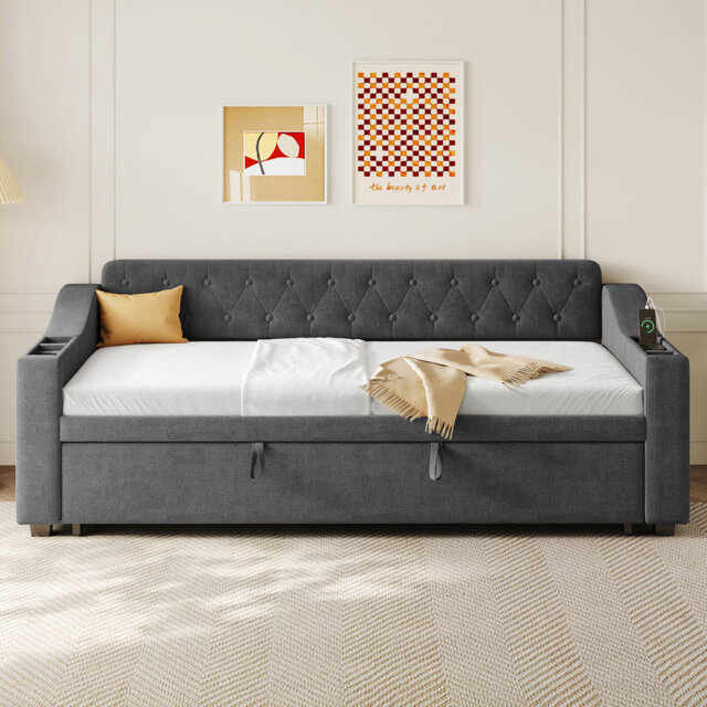 3-in-1 Convertible Daybed With Charging Station - Twin Size, Usb Ports & Storage