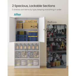Metal Garage Storage Cabinet, Multipurpose Office File Cabinet With 4 Doors And 5 Shelves, 40 X 80 X 180 Cm, Lockable, With 2 Locks, Adjustable Shelve