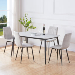 Aspen Sintered Stone Square Table with 2 Straight Stitch Upholstered Fabric Chairs - Modern Dining Set