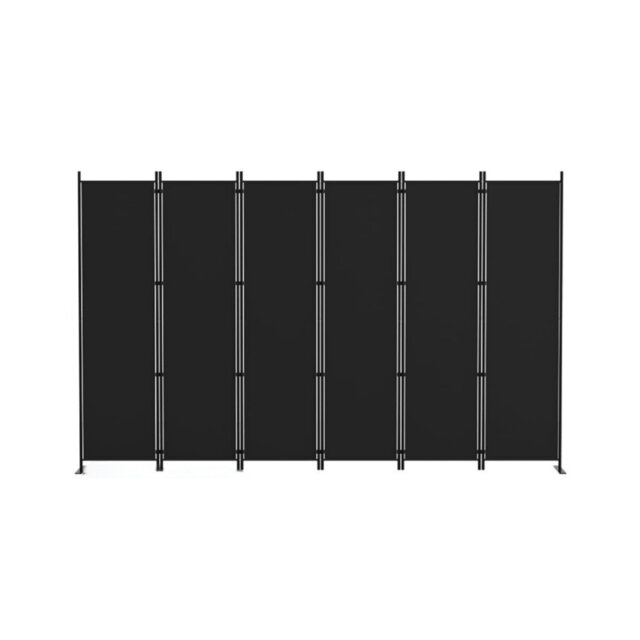 6 Panel Room Divider, 6ft Folding Wall Partition, Black, 305 X 183cm