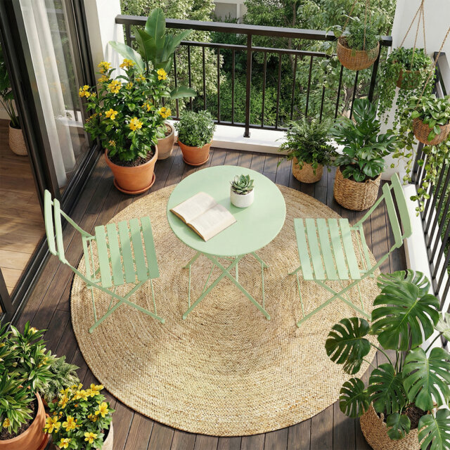 Heavy-Duty Metal 3-Piece Foldable Bistro Set, No Assembly Required Outdoor Furniture for Balcony, Yard and Garden Decoration