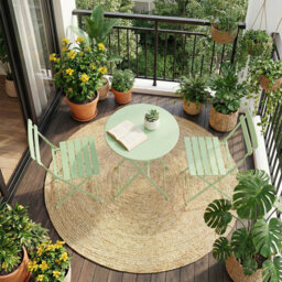 Heavy-Duty Metal 3-Piece Foldable Bistro Set, No Assembly Required Outdoor Furniture for Balcony, Yard and Garden Decoration