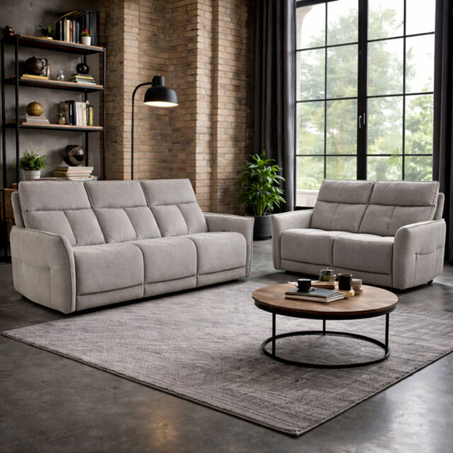 Almita Fabric Upholstered Power Recliner 3 + 2 Sofa Set with USB Charging