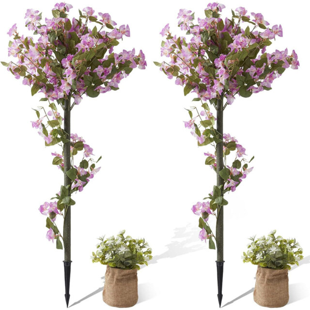 "2-Pack 48"" Artificial Bougainvillea Trees, Spiked Faux Bush for Porch & Garden Decor"