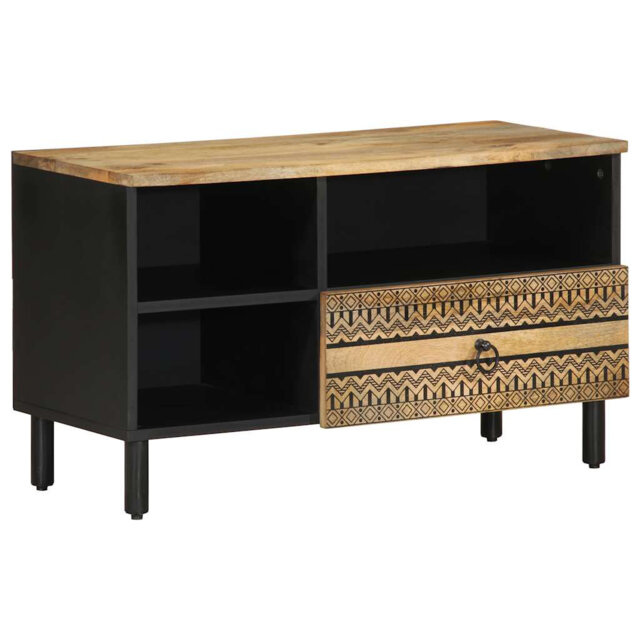 Natur Pur TV Cabinet Black 80X33.5X46 Cm Solid Rough Wood Mango